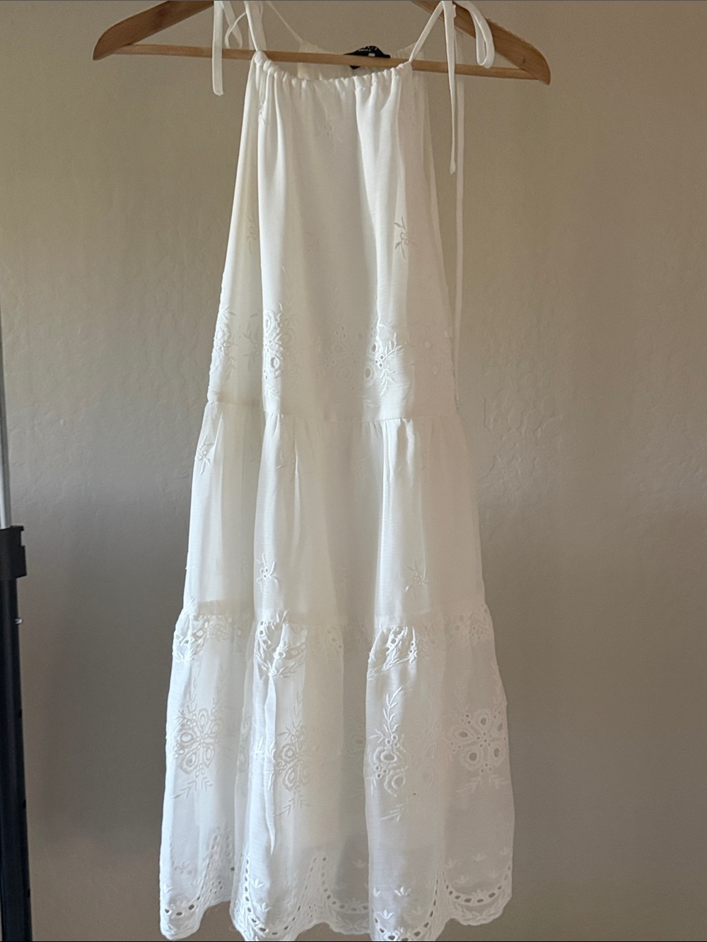 Vici White Eyelet Tiered Maxi Dress with Tie Straps Size S
